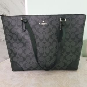 Coach Signature Canvas Zip Top Tote Bag Purse